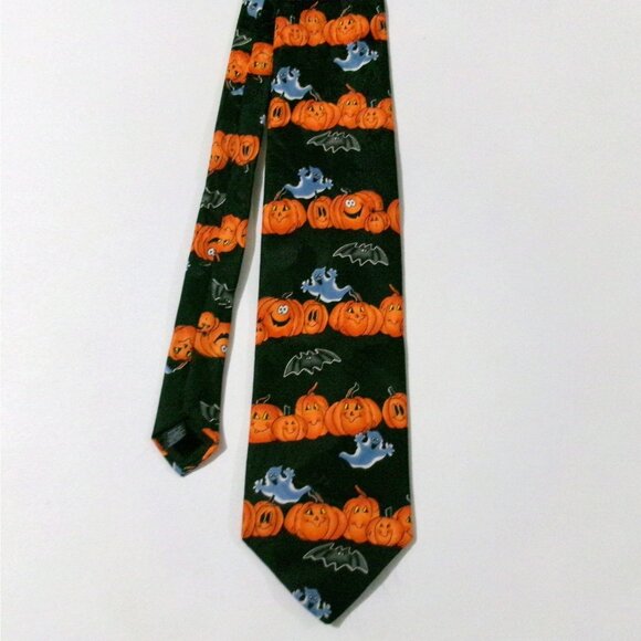 Vintage Hallmark Halloween Men's Tie Ghosts Pumpkins NovelTies Spooky Necktie - Picture 4 of 6